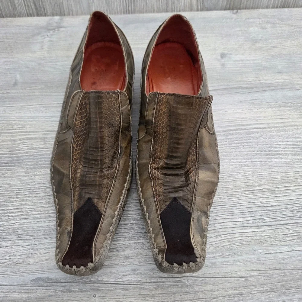 Robert Wayne Jacob Loafers Brown Snakeskin Embossed Square Toe Mens 7